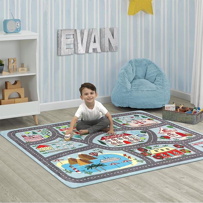 LIVEBOX Soft Kids Rug 4'x6' Carpet Play Mat for Baby Boys Girls, City Life Road Traffic Playroom Rug for Playing Cars Toys, Educational Nursery Rug for Children Bedroom Kids Room