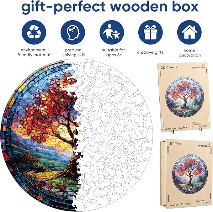 Wooden Puzzles for Adults, Tree of Life Redwood Tree Jigsaw Puzzles 200pcs,11.2x112in, Medium, Unique Shape Adult Puzzles,Irregular Wood Creative for Adults and Kids Family Game