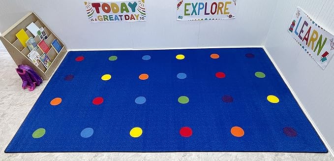 KidCarpet On The Spot Seating Classroom Rug, 4' x 6' Rectangle, Multi on Blue