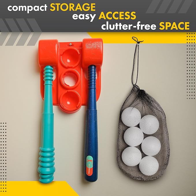 T Ball Stand for Kids and Toddlers 1-3, 3-5, 5-8. Baseball Set With 6 Large Balls, Adjustable Tball Batting Tee, and Pitching Machine. T-Ball Sets With Bat and Ball