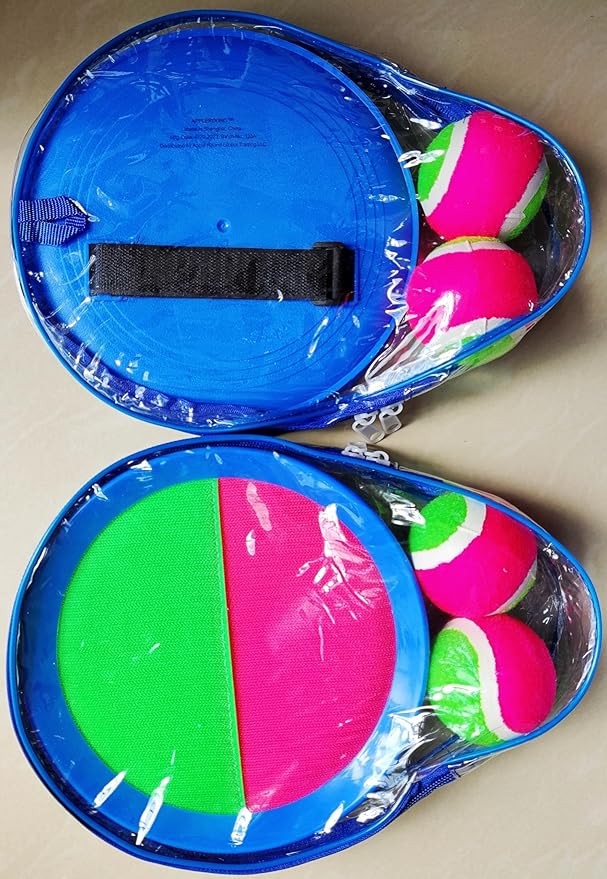 AppleRound Toss and Catch Velcro Ball Set (Hook and Loop), Kids Outdoor Games, Beach Toys, Backyard Sports, Paddle Ball Games (Pack of 4 Paddles and 4 Balls)
