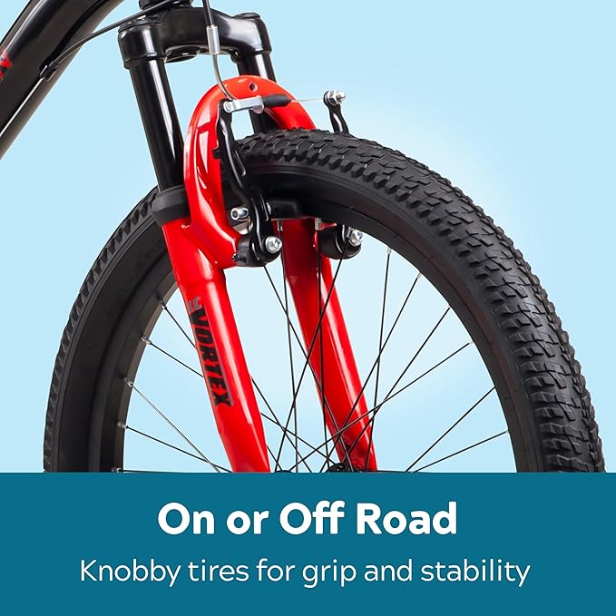 Cavern Mountain Bike for Youth or Adult Boys Girls, 7 or 21-Speed Twist Shifter Options, 20/24/26-Inch Wheels, 11 to 17.5-Inch Steel Frame, Front Suspension, Kickstand Included