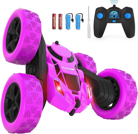 Remote Control Car for Girls, Stunt Rc Car, Princess Toys for Girl 6 7 8 9, Electir Toy, Double-Sided 360° Rotating 4WD Rc Drift Truck for Birthday Gift (Purple)