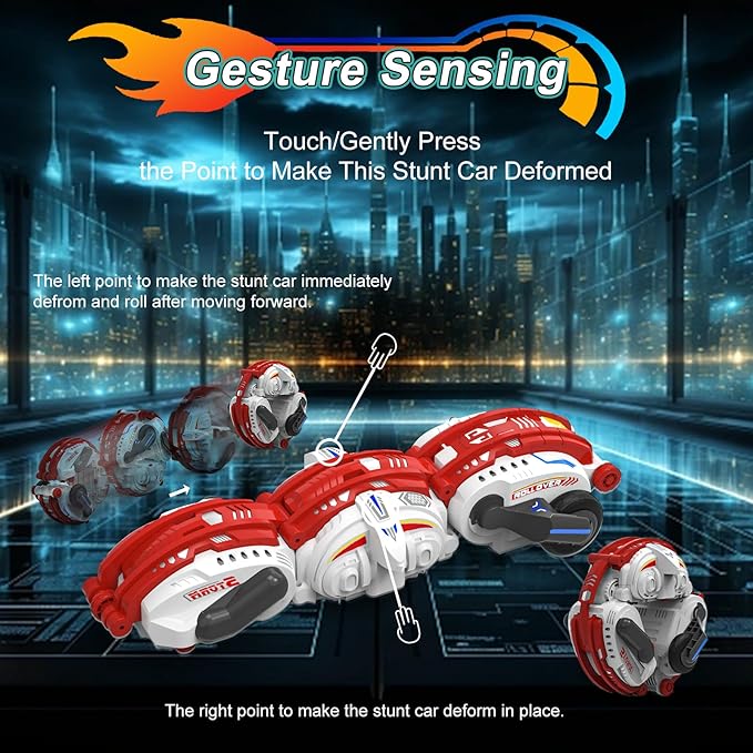 Remote Control Car, RC Stunt Snake Car 360° Roll with Hand Gesture Sensing and Touch Rotation, Super Fast Racing Car for Christmas Birthday Gift, Indoor/Outdoor Toys for 6-12 Year Old Boys Girls - Red