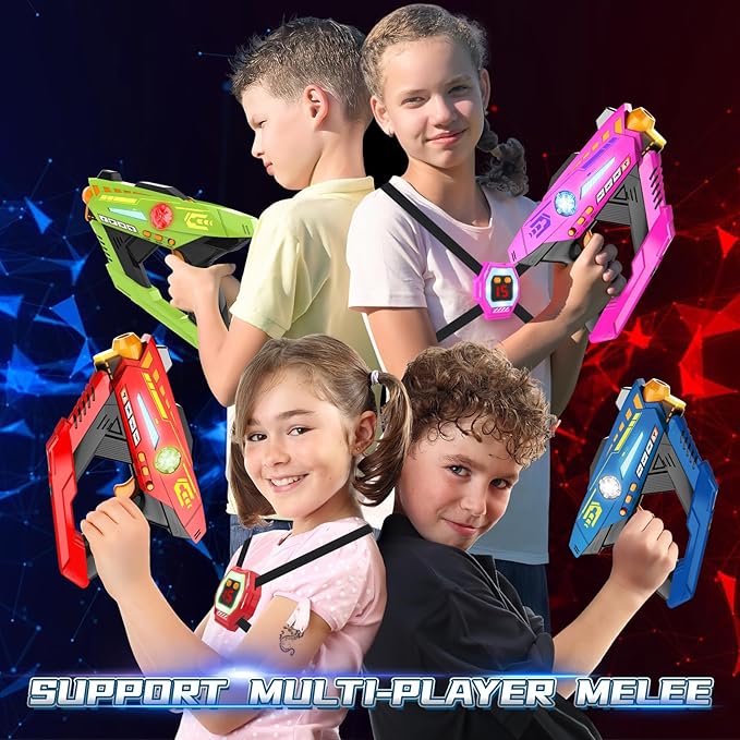 Laser Tag Guns Set of 4 - Rechargeable Infrared Technology Laser Tag for Kids, 360° Sensors+LCDs+Adjustable Life Value, Fun Family Game Toy Guns Teen Gifts for Ages 8+