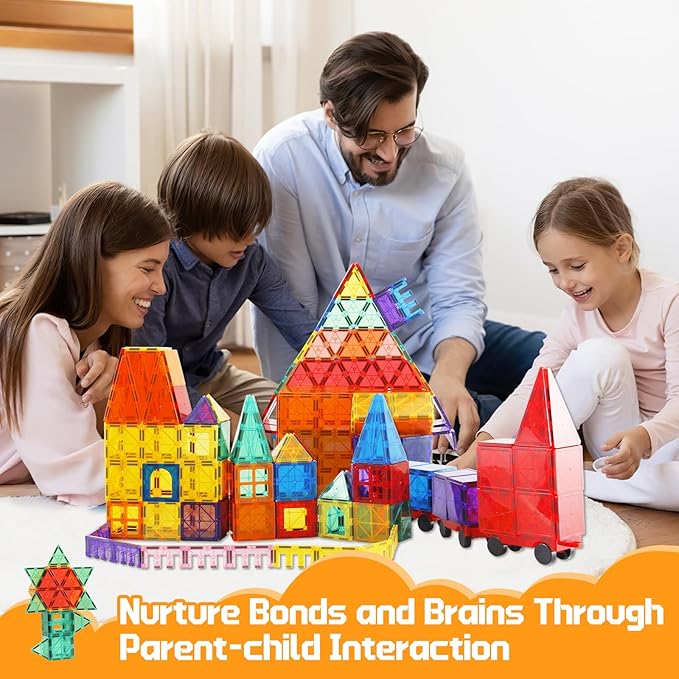 Magnetic Tiles - 130PCS Magnetic Blocks for Kids, Magnet Tiles Building Blocks Set with 2 Cars, Construction STEM Magnet Toys Gift for Kids, Boys and Girls 3 4 5 6 7 8+ Year Old