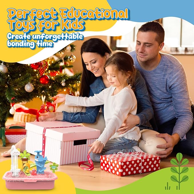 Play Sink with Running Water, 4-IN-1 Kids Kitchen Sink Toys with Electric Faucet, Water Table Floating Pool Toy w/ Fishing Game, Duck Slide, Pretend Play Dishwasher Set for Toddler Boys Girls (Pink)