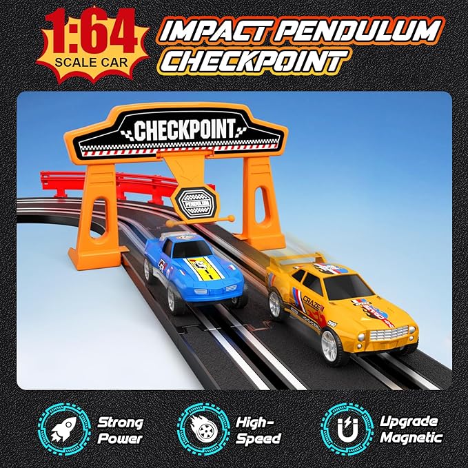 Slot Car Race Track Sets with 4 High-Speed Slot Cars, Electric/Battery-Powered Dual Car Track, Lap Counter, Controllers, Racing Car Game, Toys Gifts for Boys Girls Ages 5 6 7 8-12 Year Old Kid