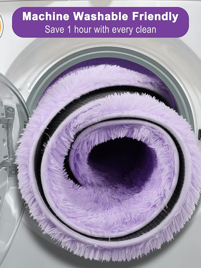 ONASAR Light Purple Round Area Rug 4ft, Soft Bedroom Circle Rugs Floor Mats for Kids Girls Teen Room, Cute Fluffy Plush Shaggy Carpet for Baby Nursery Living Room Playroom Dorm Home Decor