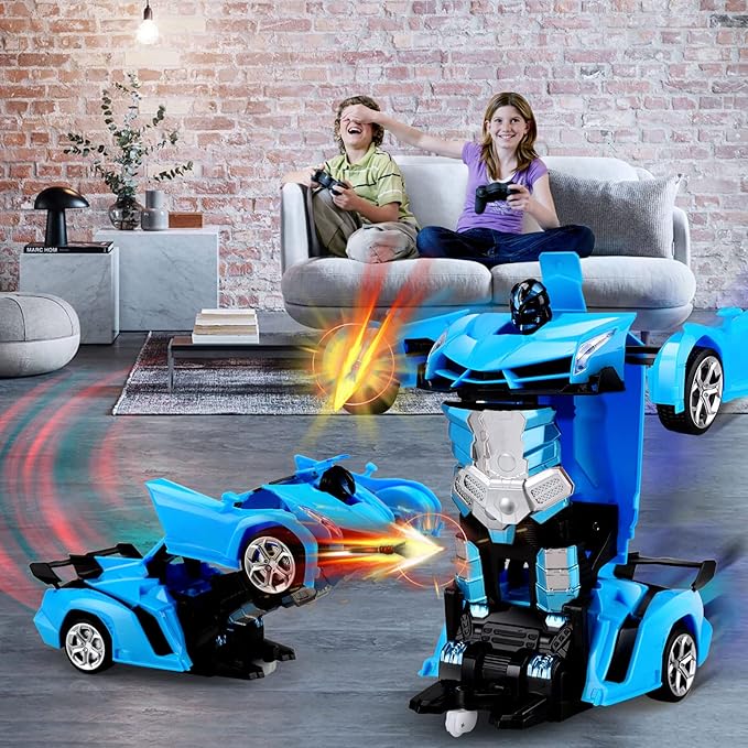 Remote Control Car Toys - Transforming RC Cars for Kids & Boys Toys - One Button Transformation and 360 Degree Rotating Drifting - Gifts for Boys and Girls (Blue)