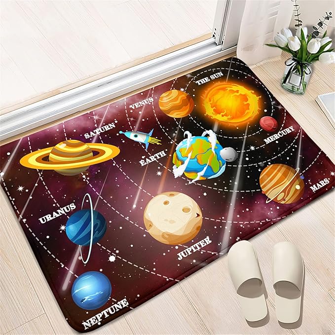 Outer Space Rugs Small Size Universe Solar System Planet Theme Carpets Kids Rugs for Playroom Educational Learning Area Rug for Living Room Bedroom Indoor Crystal Polyester Floor Sofa Mats, 2'×3'