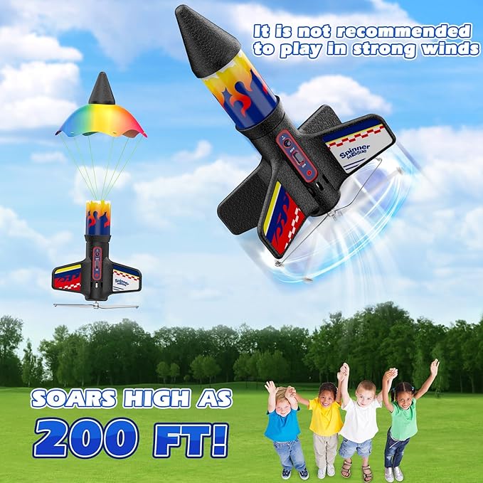 Rocket Launcher for Kids, Launching Air Rocket Toy Model Rockets with Parachute Safely Land 200 Feet of Flight Altitude Outdoor Toys for Ages 8-13 Birthday Gift for Kids Boys & Girls