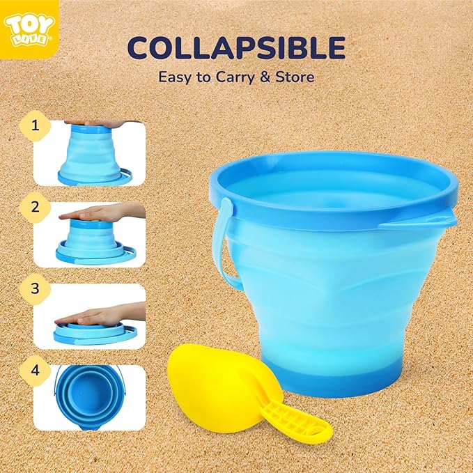 TOY Life Beach Toys for Kids Ages 4-8 Collapsible Sand Toys Toddlers with Silicone Bucket Shovels & Sand Castle Building Kit Molds, Sandbox Toy Travel, Beach Party, Fishing, Summer Activities