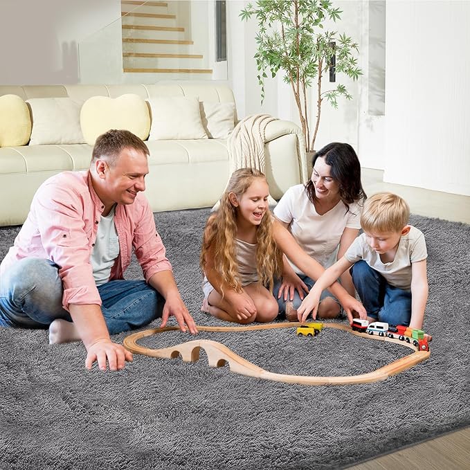 5X8 Ultra Soft Rug for Living Room, Fluffy Shag Area Rug for Bedroom, Modern Shaggy Carpets Fuzzy Rug for Teens Dorm Nursery Home Decor Aesthetic, Upgrade Anti-Skid Durable, Grey