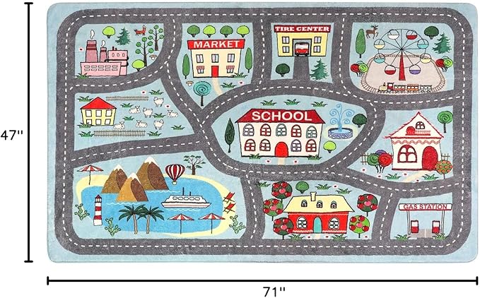 LIVEBOX Soft Kids Rug 4'x6' Carpet Play Mat for Baby Boys Girls, City Life Road Traffic Playroom Rug for Playing Cars Toys, Educational Nursery Rug for Children Bedroom Kids Room