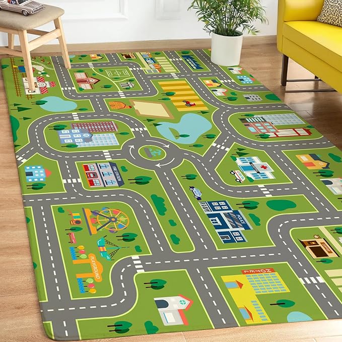 Kids Roommat Rug City Life Great for Playroom Classroom Bedroom - Non-Slip City Pretend Room Mat (Large- 5 x 7 FT)