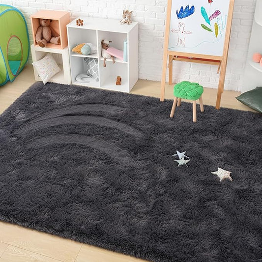 Amearea Premium Soft Fluffy Rug Modern Shag Carpet, 5' x 7', Fuzzy Plush Rugs for Living Room Bedroom Kids Room Home Decor, Nursery Non Slip Indoor Shaggy Carpets, Dark Grey