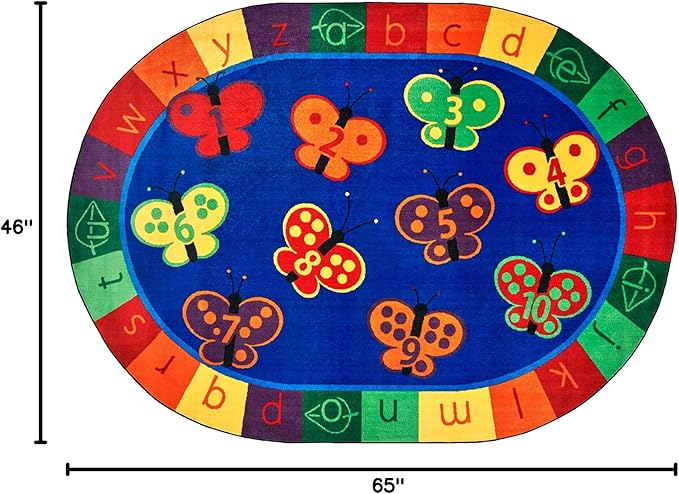 Carpets for Kids 3503 KIDSoft 123 ABC Butterfly Fun Classroom Counting Rug 3ft 10ft x 5ft 5ft Oval Blue