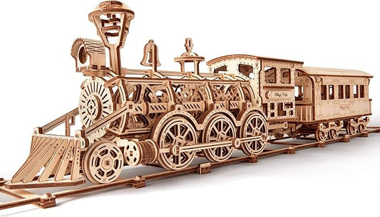 Wood Trick Wooden Train Toy Set with Railway - Mechanical Locomotive Train Model Kit - 3D Wooden Puzzle Puzzle for Adults and Kids, Best DIY Toy
