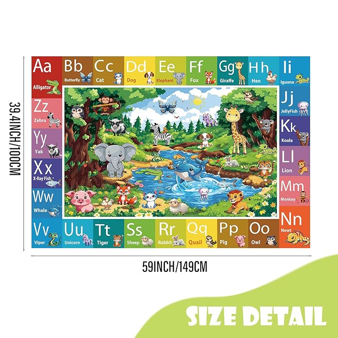 ABC Rug for Kids Room, ABC Baby Mats for Floor Toddlers, Non Silp Alphabet Play Mat Elementary Preschool Kid's Rugs with Animal Illustrations - (59X39.4 Inches)