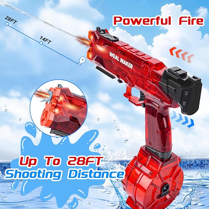2P 2025 Upgraded Electric Water Gun with LED Flash and Type-C Charging, Automatic Squirt Guns 25-30 FT Range, Realistic Water Pistol for Summer Outdoor Pool Party Kid Sprinkler Toys