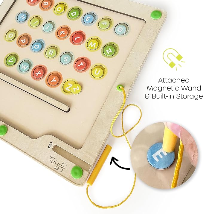 Quiggly Magnetic Alphabet and Color Maze - Montessori Magnet Puzzle for Toddlers 3-4, ABC Learning Toy for Kids Ages 3-5, Educational Travel Toy for Car and Airplanes (Uppercase, QMAMP01)