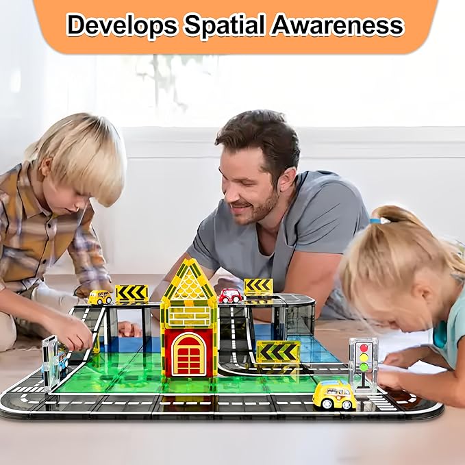 42pcs Magnetic Tiles Road, Magnetic Building Blocks City Construction Toys for 3+Year Old Boys & Girls, Montessori Toys for Toddler, STEM Learning Gifts