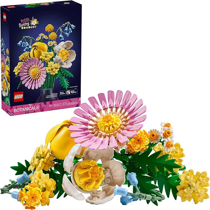 LEGO Botanicals Petite Sunny Bouquet Flower Set - Building Toy for Kids 9+ - DIY Floral Arrangement - Room Decor - Gift for Graduation - Faux Bluebells, Tulip, Daisy, and More - 10347
