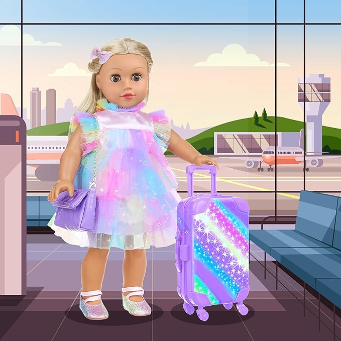 ZITA ELEMENT American 18 Inch Doll Suitcase and Clothes Accessories Set, 12 Pcs Doll Luggage Travel Play Set Fit for 18 Inch Girl Dolls (NO DOLL), Purple