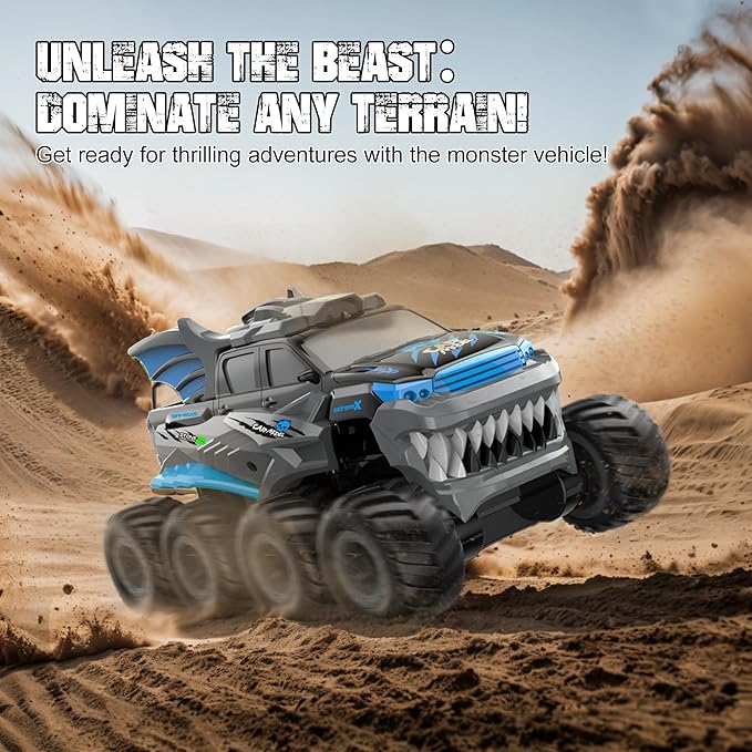 YOLOPLUS+ Amphibious Remote Control Car 8WD RC Monster Truck, 2.4GHZ 1:16 Waterproof All-Terrain Off-Road RC Cars Toys, Pool Toys Gifts for Boys and Girls Age 8-12, Blue