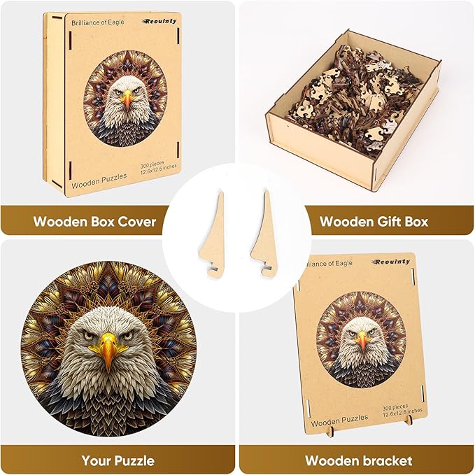 Bald Eagle Wooden Puzzle for Adults 500 Piece, Mandala Wooden Jigsaw Puzzles, Inspiring Puzzle, Beautiful Wooden Puzzle with Box Birthday Gifts for Adults and Kids Family Game(16.5 * 16.5in)