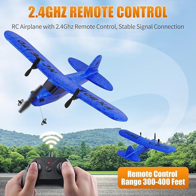 2CH RC Airplane Toys, RC Plane Ready to Fly, 2.4GHz Remote Control Airplane Easy to Fly RC Glider for Kids & Beginners (Blue)