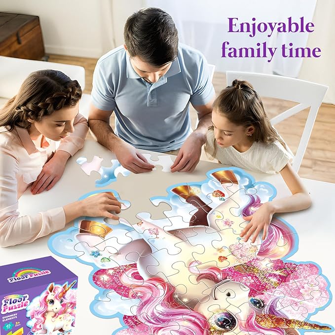 Jumbo Shimmery Floor Puzzle for Kids,Unicorn Jigsaw Large Puzzles,45 Piece Unicorn Puzzle for Toddler Ages 3-5,Children Learning Preschool Educational Toys,Birthday Gift for 4-8 Years Old