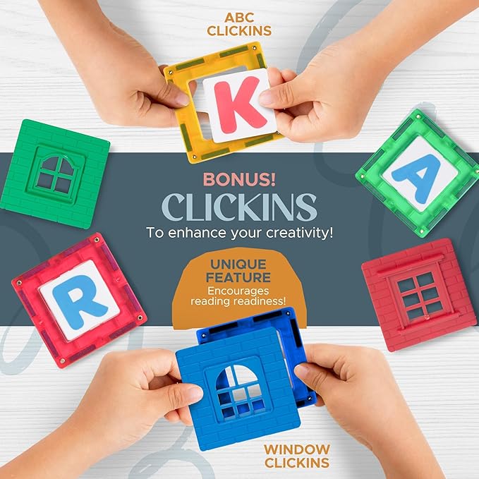 Playmags 100-Piece Magnetic Tiles Building Blocks Set, 3D Magnet Tiles for Kids Boys Girls, Educational STEM Toys for Toddlers…