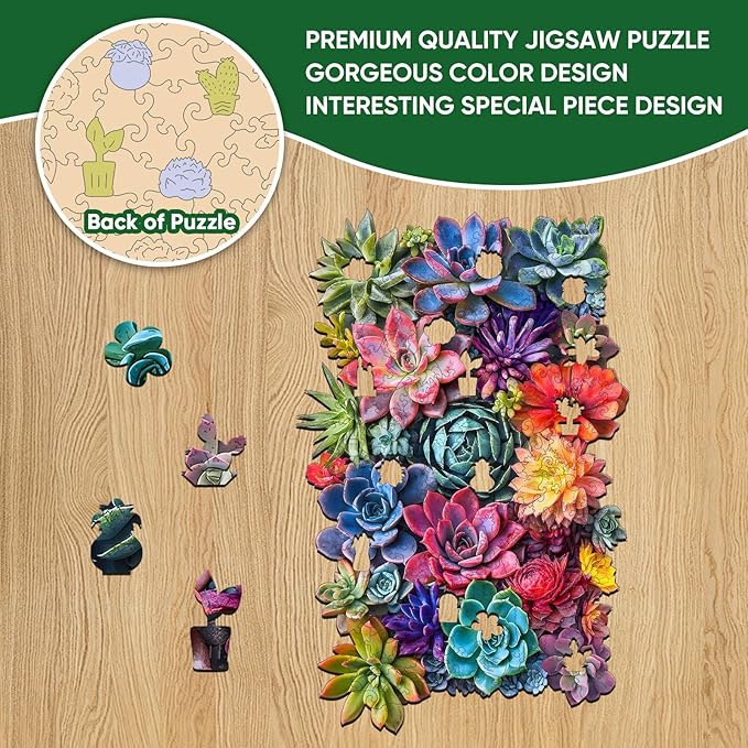 Rectangular Succulent Wooden Puzzles,500 Pieces Jigsaw Puzzles 18.5'' x11.7'', Unique Design Liberty Wooden Puzzles for Adults and Kids, Family Game Gift Royal Size