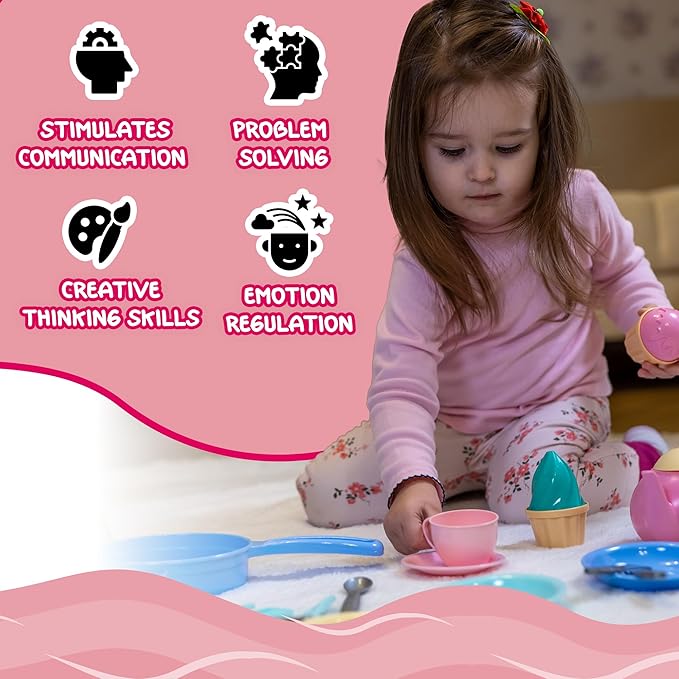 TECHNOK Kids Play Kitchen Accessories - 49 Pcs Play Dishes Cookware Set - Large Toy Pots and Pans for Kids Kitchen Pretend Dishes - Play Food Set - Cooking Utensils - Toy Cooking Set for Girls Boys 3+