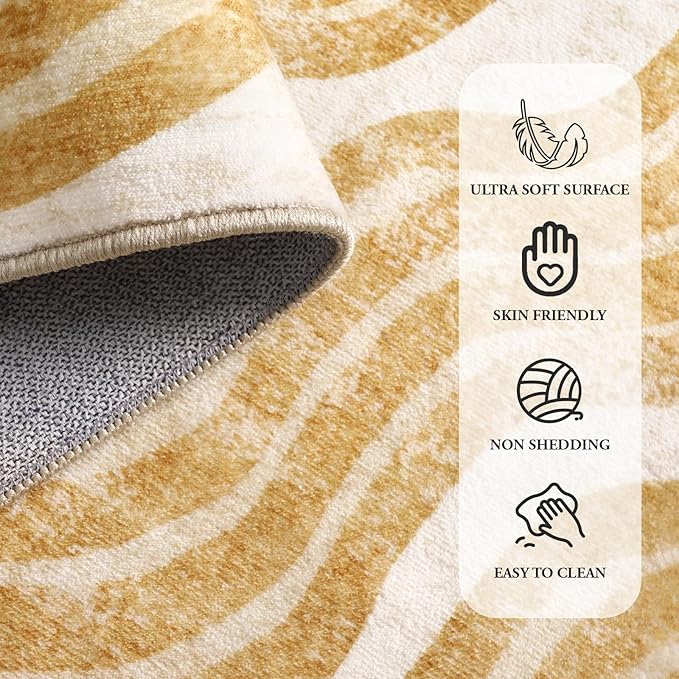 Boho 8x10 Area Rugs, Sun Print Soft Washable Rugs 8x10 Rug for Living Room Nursery, Ultra-Thin Non-Slip Kids Rug Large Carpet for Playroom Bedroom Classroom(8x10ft,Gold/Multi)