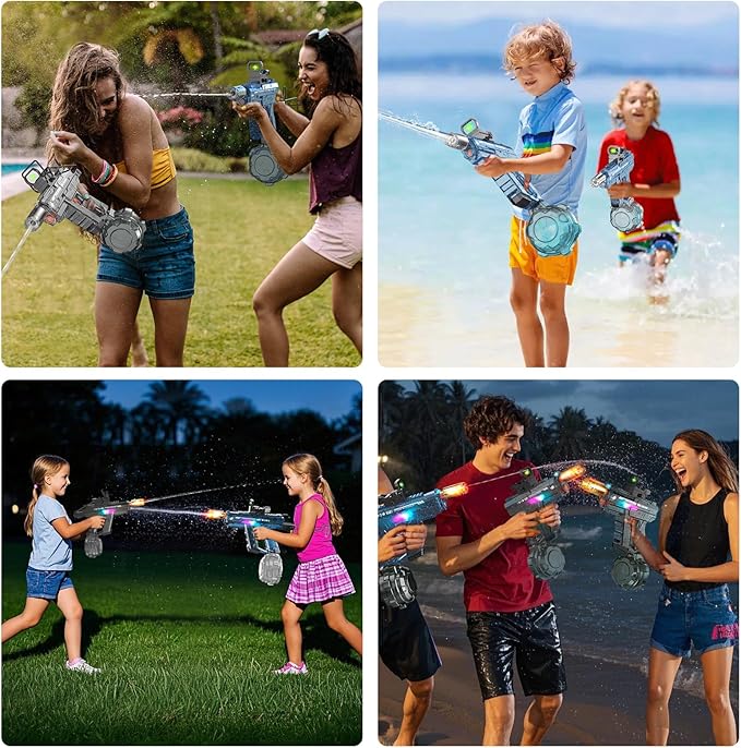 Automatic Electric Water Gun with Light Up, 26-32 FT Long Range Powerful Squirt Guns with 800CC Large Capacity for Adults Kids, Water Blaster Pistol Outdoor Summer Toys for Pool Beach Party