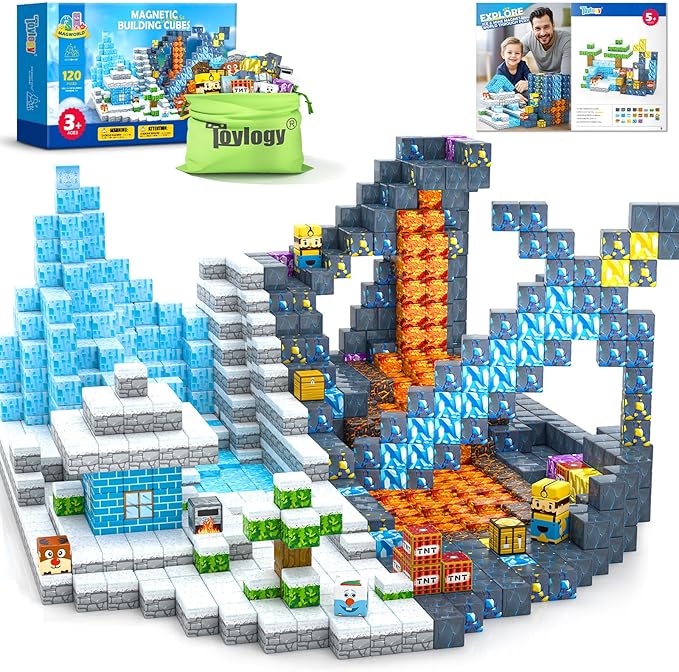 120PCS Magnetic Blocks-Build Mine Magnet World Ice & Sword Edition, Building Blocks Kids Toys STEM Sensory Toys for Ages 3-4 5-7 8-13, Gifts for 3 4 5 6 7 8 Year Old Boys Girls