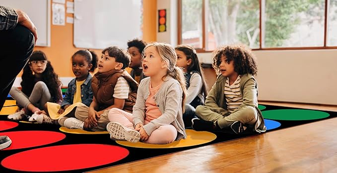 Classroom Rug 8' x 12' Polka Dots Educational Carpets 24 Seats for Class