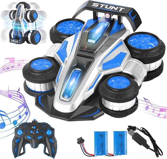 Remote Control car, 2.4 GHz Stunt Car, Upright Walking RC Cars 360° Deformation Rotation, with Lights and Music RC car 4WD High Speed Off Road Toy Presents for 6 7 8 9 10 boy and Girl (Blue)