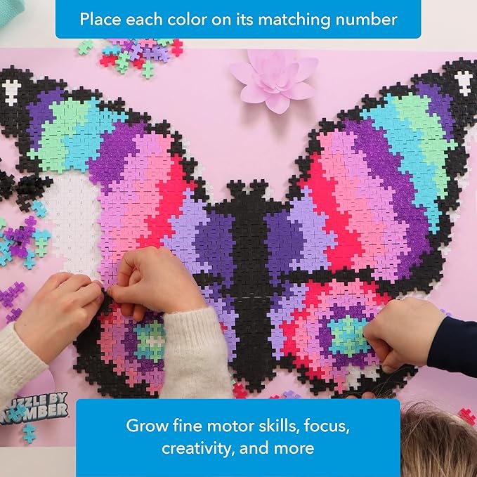 Plus Plus Puzzle By Number, 800 Piece Mini Interlocking Hashtag Color Blocks, 3D Pixel Art Kit for Kids - Butterfly
