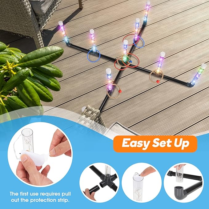 Outdoor Games for Game Night: FunforFun! Upgraded 30-Inch LED Ring Toss Game with 26 Rings Yard Games for Adults Kids Easter Gifts Outdoors Toys for Beach Lawn Games for Party Ideal