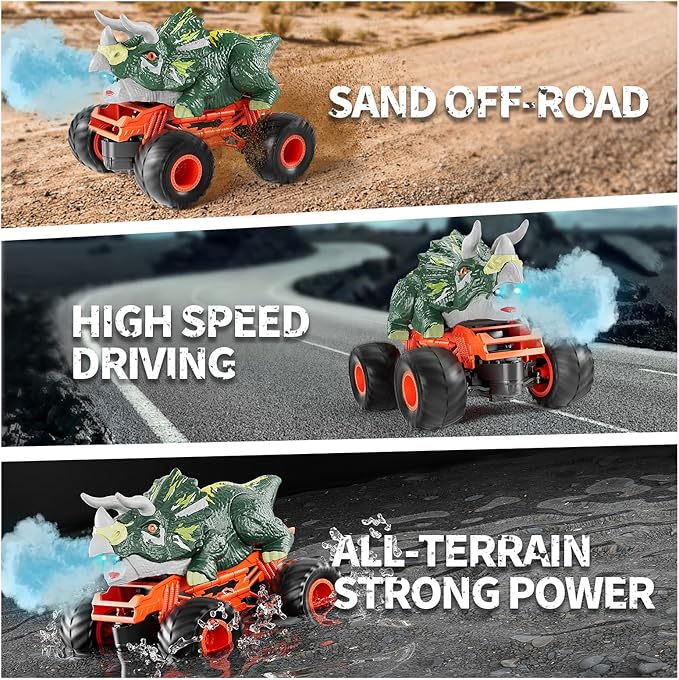 2.4GHz Remote Control Dinosaur Car Toys Gifts for 3 4 5 6 Year Old Boys Kids, Remote Control Dinosaur Car Trucks Toys for Kids Boys 3-5 4-7 8-12, Dinosaur Toys for 3 4 5 Year Old Boys