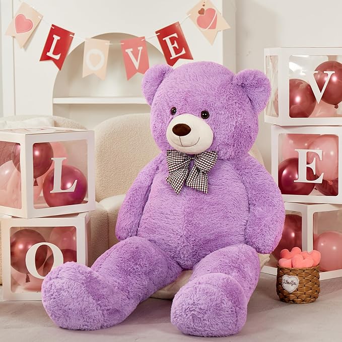 MorisMos Bow Tie Giant Teddy Bear 4 Feet, 47inch Big Teddy Bear Stuffed Animal Plush for Girlfriend, Boyfriend, Purple