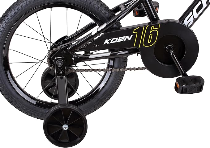 Schwinn Koen BMX Style Toddler and Kids Bike, For Girls and Boys, 16-Inch Wheels, With Saddle Handle, Training Wheels, Chain Guard, and Number Plate, Recommended Height 38-48 Inch, Black