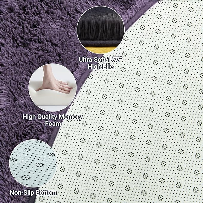 LOCHAS Luxury Round Fluffy Area Rugs for Bedroom Kids Girls Room Nursery, Super Soft Circle Rug, Cute Shaggy Carpet for Children Living Room, 5x5 Feet Grey Purple