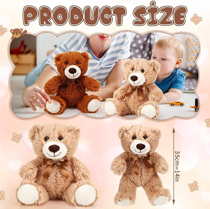 HyDren 6 Pcs Bear Stuffed Animal Plush Toys Soft Plush Dolls Bear Sleeping and Playing Toys for Baby Shower Decoration Boy(Long Plush,White, Brown, Beige)