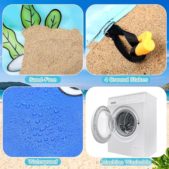 Tondiamo 4.6 x 4.6 ft Beach Pool for Toddler Baby Beach Pool Blanket 2 in 1 Waterproof Sandproof Kiddie Foldable Sand for Kid Vacation Picnic