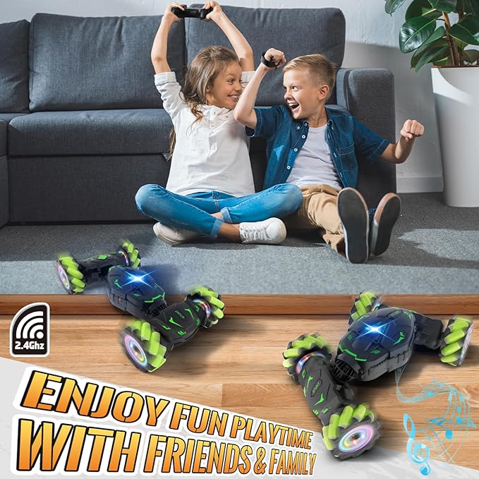 Pristar Gesture RC Toys for Boys 6-12, RC Sensing Stunt Car with Cool Spray Lights Music, Double Sided Flip 360 Rotate 4WD Off-Road